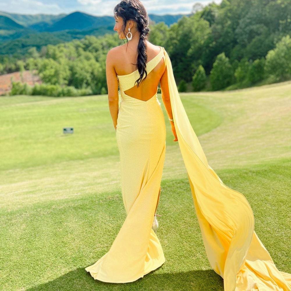 Sherri Hill - 54429 One Shoulder Rhinestone Cape Dress